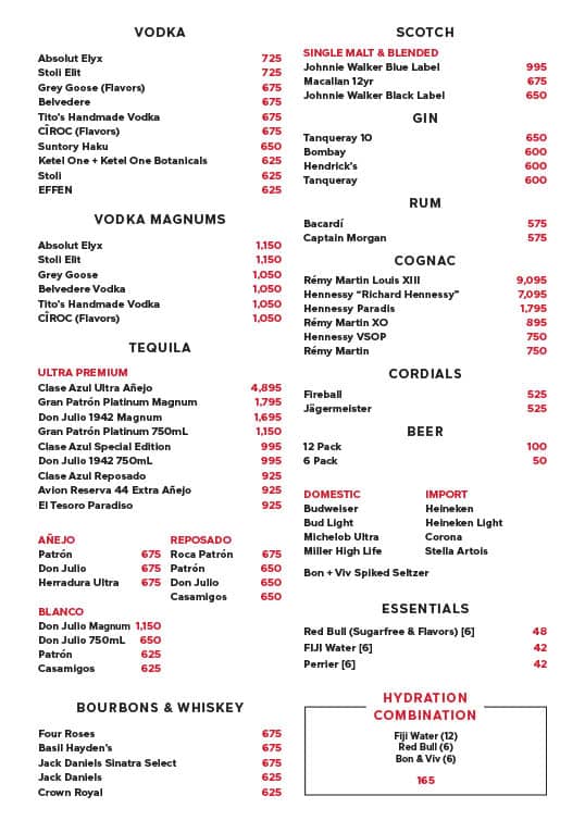 bottle service packages