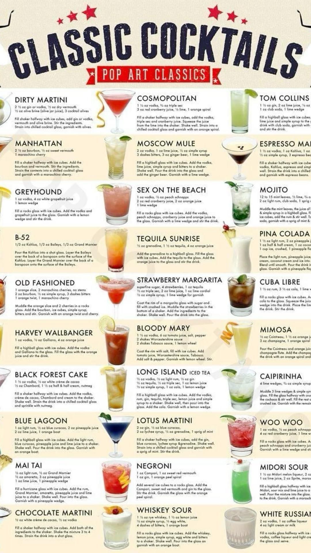 mixed drinks to order at a bar